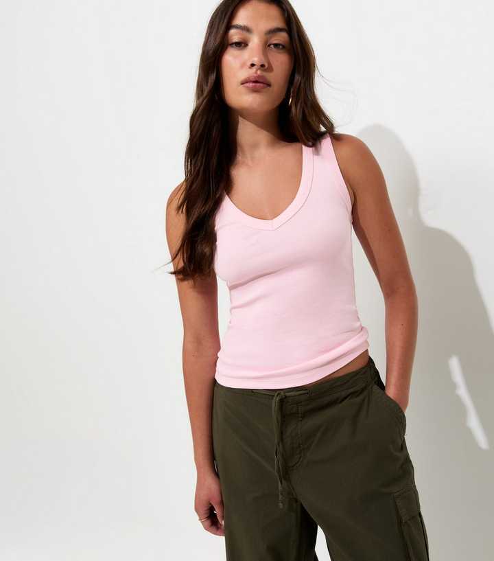 Light Pink Jersey V-Neck Tank Top