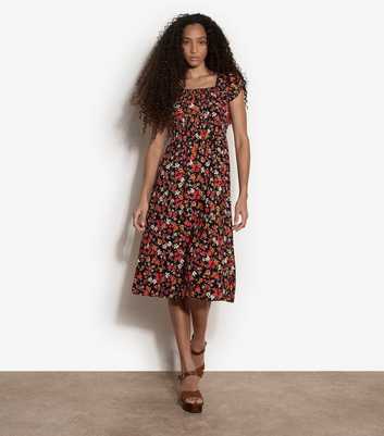 Apricot Black Milkmaid Ditsy Print Midi Dress