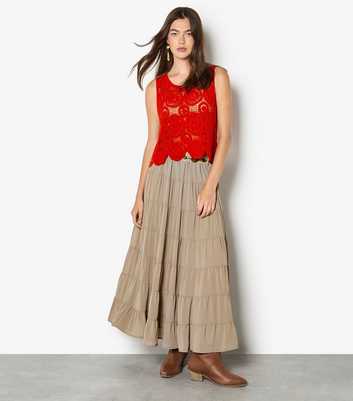 Apricot Stone Tiered Maxi Skirt
