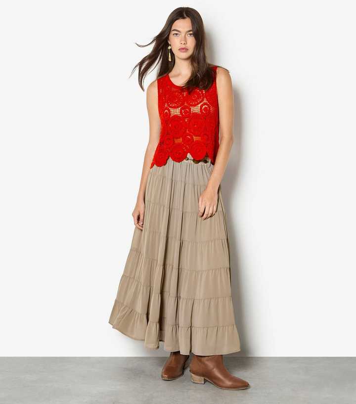 Apricot Stone Tiered Maxi Skirt