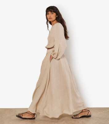 Apricot Stone Pleated Midi Skirt