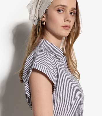 Apricot Blue Seersucker Stripe Top