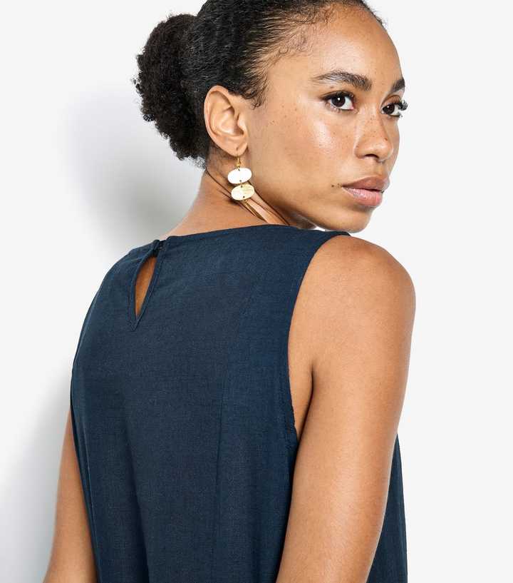 Apricot Navy Pleat Detail Trapeze Midi Dress | New Look