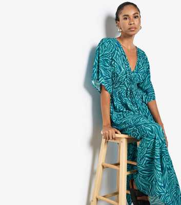 Apricot Blue Zebra Print Kimono Dress
