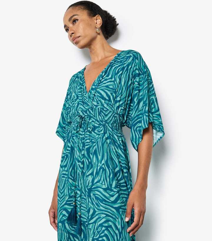 blue zebra print dress Blue Zebra Print T-Shirt Dress, Zebra Animal Print Crew Neck Long Tee Shirt  Dress - Made in USA main image 1