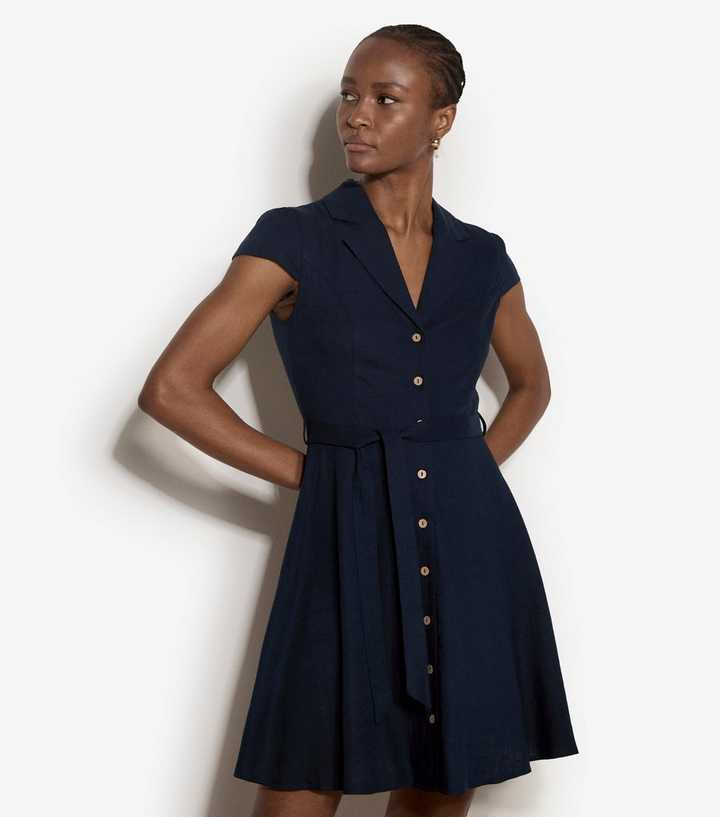 Apricot Navy Collared Mini Shirt Dress