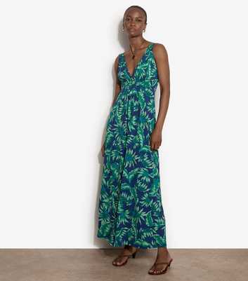 Apricot Green Tropical Pattern Maxi Dress