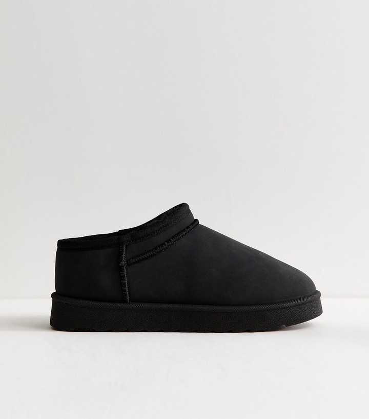 Black Faux Suede Low Top Lined Boots