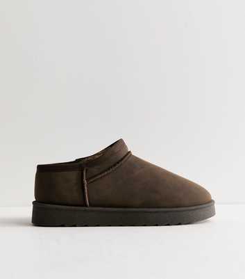 Dark Brown Faux Suede Low Top Lined Boots