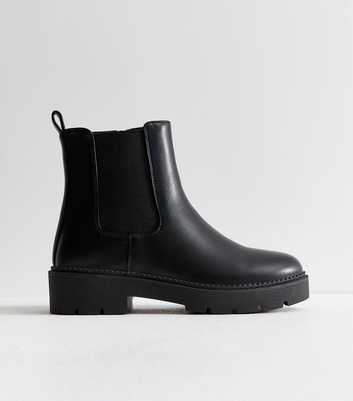 Black Faux Leather Chunky Sole Chelsea Boots