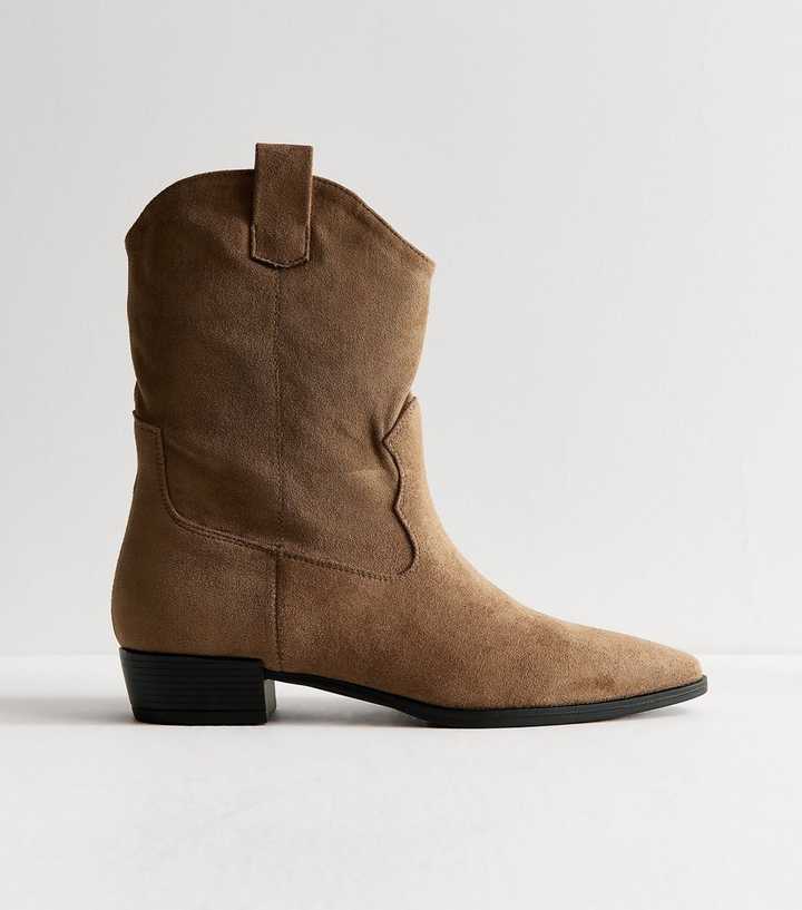 Camel Faux Suede Western Style Boots
