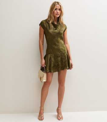 Dark Khaki Jacquard Satin Skater Mini Dress