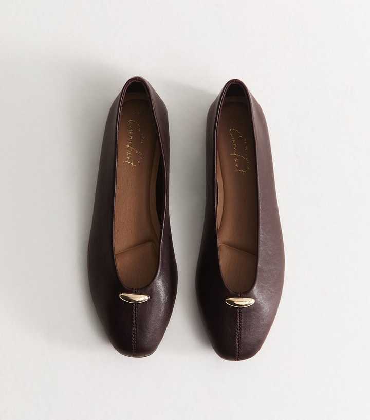 Dark Burgundy Faux Leather Metallic Charm High Vamp Ballerina Flats