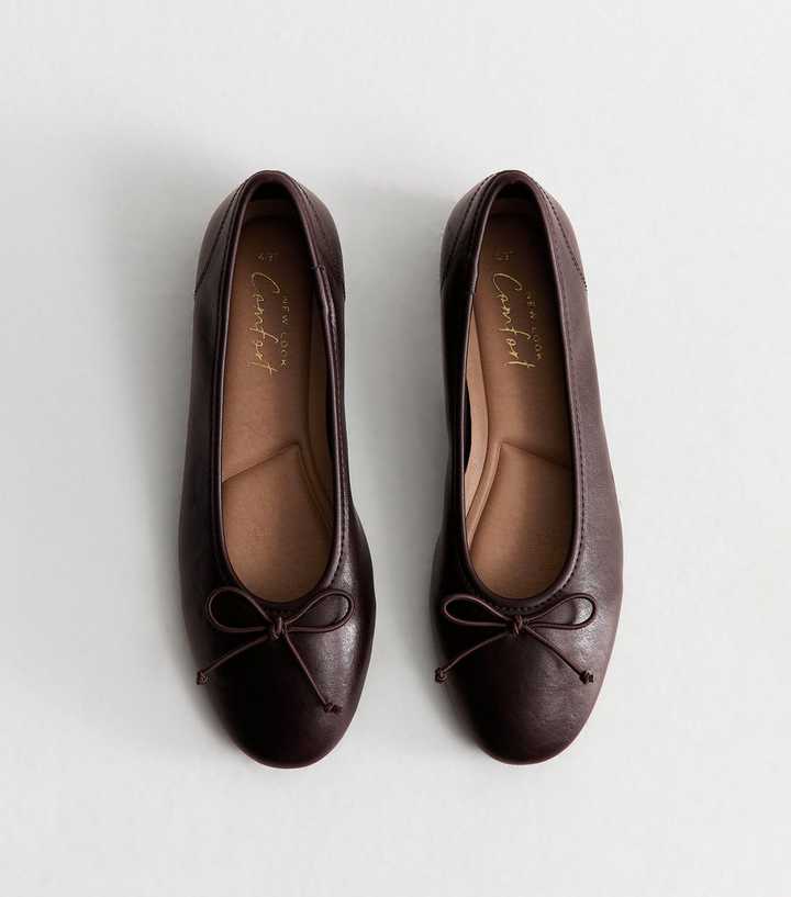 Dark Burgundy Faux Leather Low Heel Ballet Pumps
