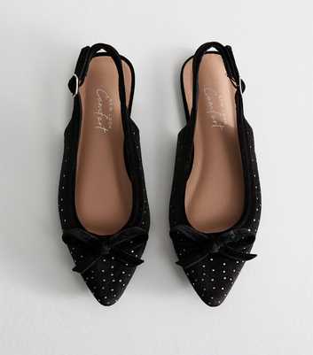 Wide Fit Black Velvet Bow Front Gem Embellished Slingback Shoes