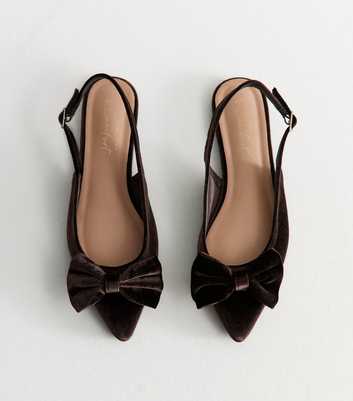 Dark Brown Velvet Bow Slingback Flats