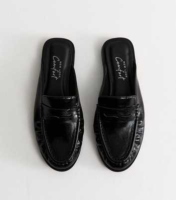 Black Faux Leather Backless Penny Loafers