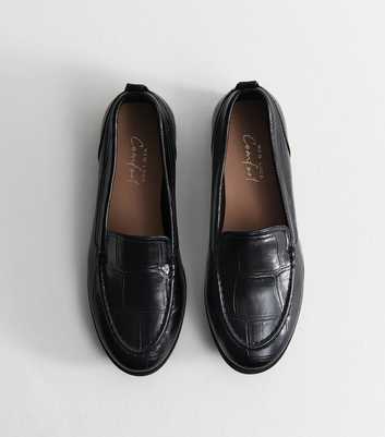 Black Faux Leather Crocodile Embossed Loafers