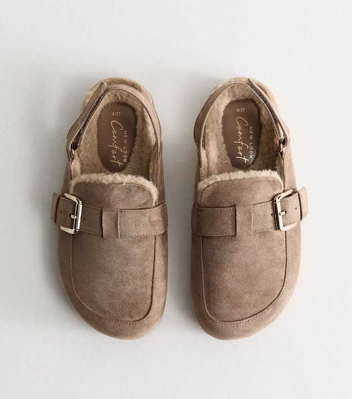 Light Brown Faux Suede Buckle Mule Loafers