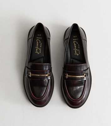 Wide Fit Dark Burgundy Faux Leather Burnished Loafers
