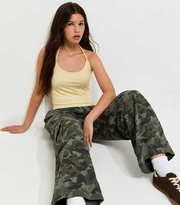 Girls Light Yellow Soft Touch Halter Neck Top