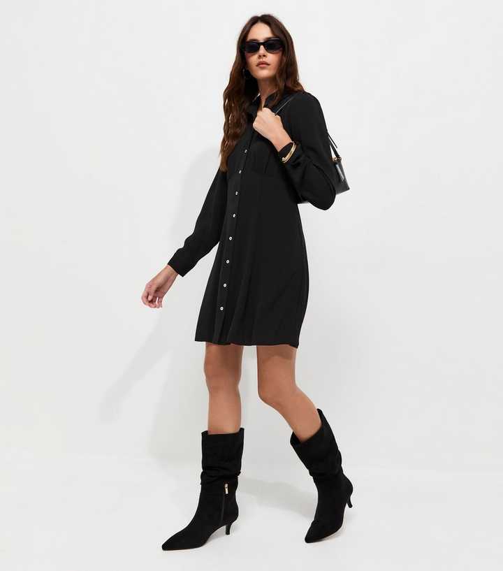 Black Long Sleeve Mini Shirt Dress