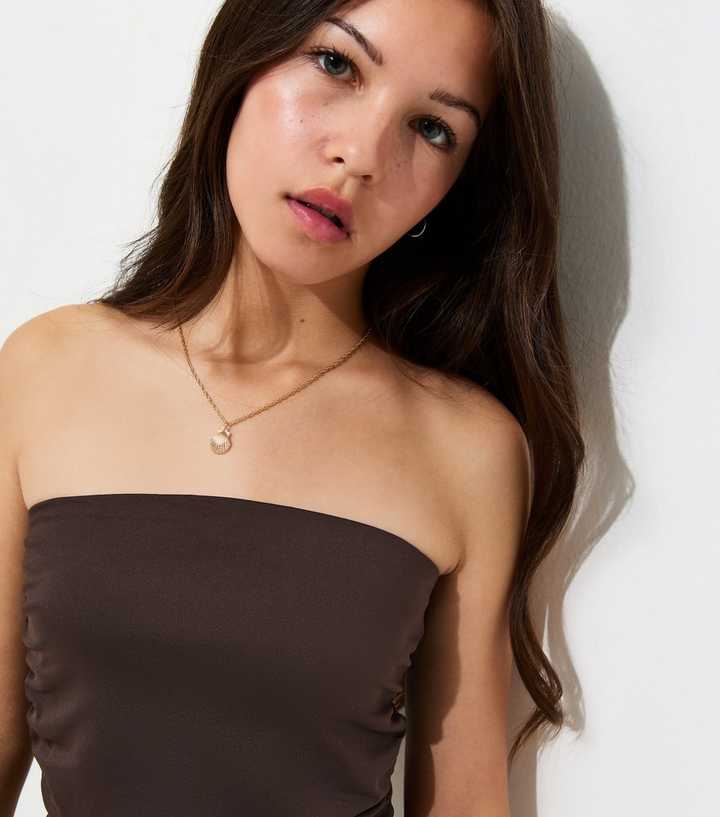 Girls Dark Brown Ruched Sides Bandeau Top