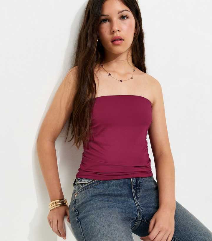 Girls Dark Burgundy Ruched Sides Bandeau Top