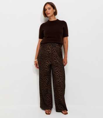 Maternity Brown Leopard Print Crinkle Texture Wide Leg Trousers