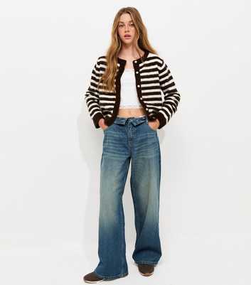 Girls Blue Folded Waistband Slouchy Wide Leg Jeans