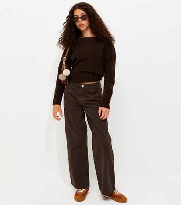 Girls Dark Brown Cotton Low Rise Slouchy Jeans