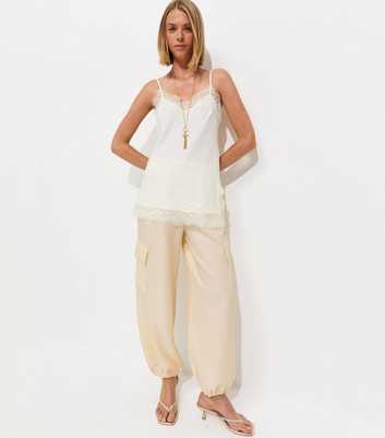 Cream Texture Cargo Cuffed Trousers