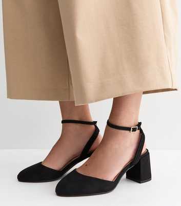 Extra Wide Fit Black Faux Suede Block Heel Mary Janes