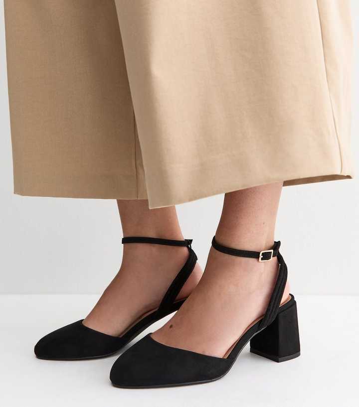 Extra Wide Fit Black Faux Suede Block Heel Mary Janes