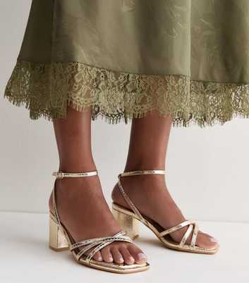 Extra Wide Fit Gold Snake Embossed Strappy Block Heel Sandals