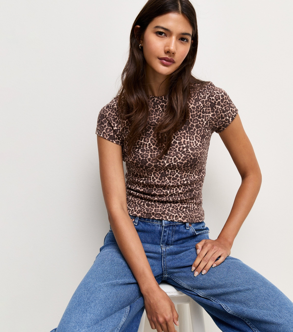 Women's Brown Cotton Rich Leopard Print Baby Tee T-Shirt New Look