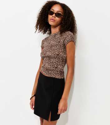 Brown Cotton Rich Leopard Print Baby Tee T-Shirt