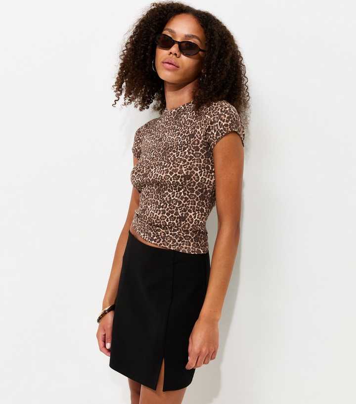 Brown Cotton Rich Leopard Print Baby Tee T-Shirt