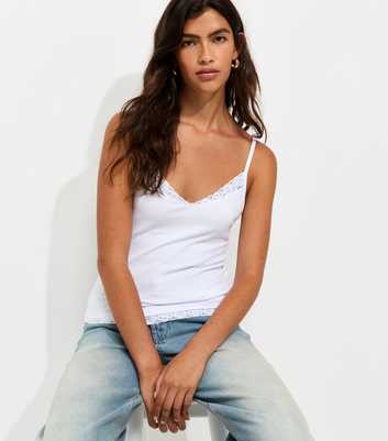 White Cotton Rich Lace Trim Cami Top