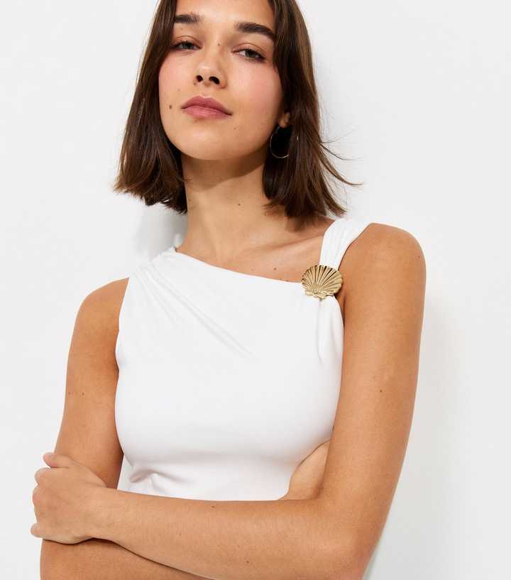 Off White Jersey Shell Charm Tank Top