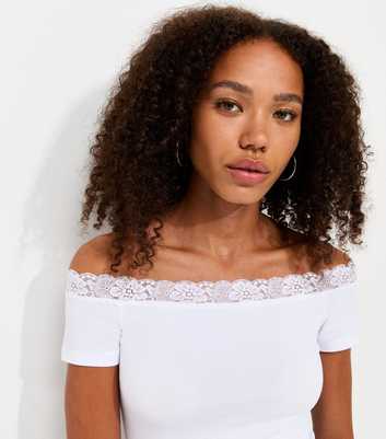 White Cotton Rich Lace Trim Bardot T-Shirt