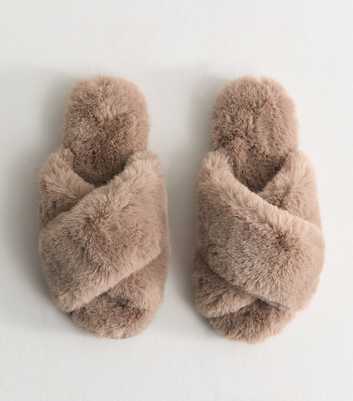 Light Brown Faux Fur Slider Slippers