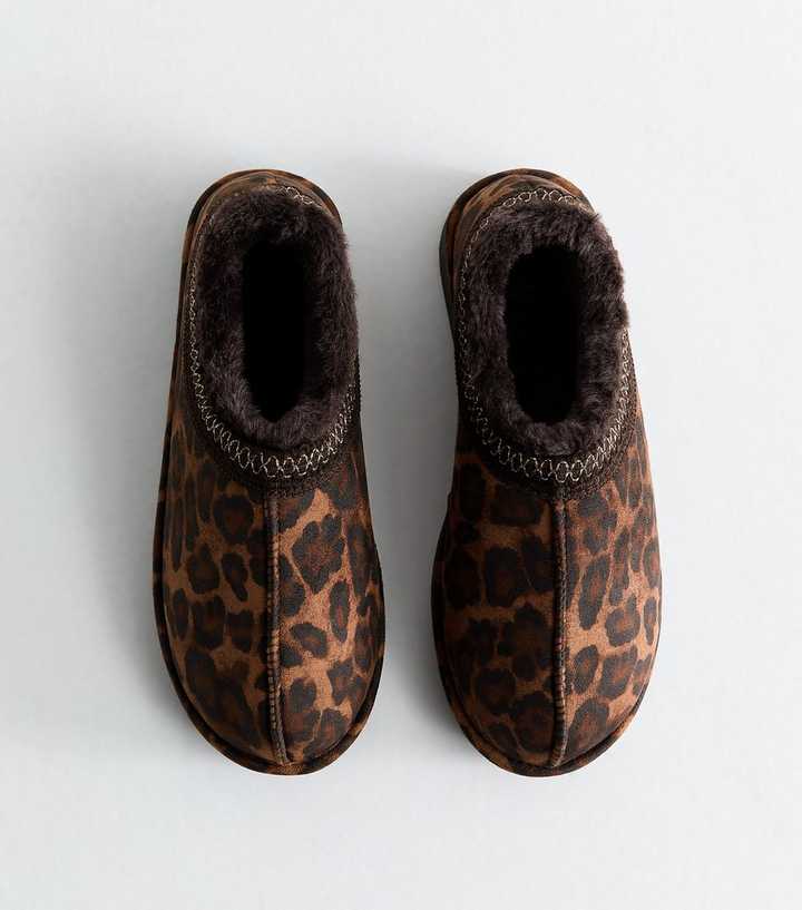 Leopard Print Faux Suede Lace Trim Slipper Boots