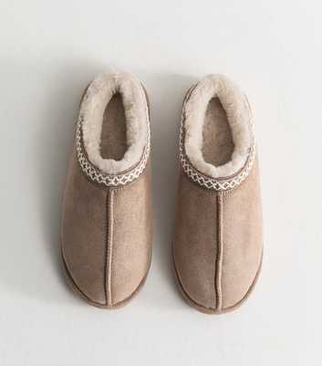 Light Brown Faux Suede Lace Trim Slipper Boots