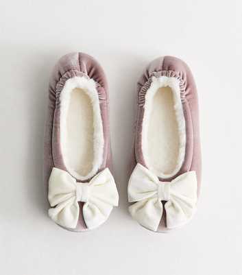 Purple Velvet Top Bow Ballet Slippers