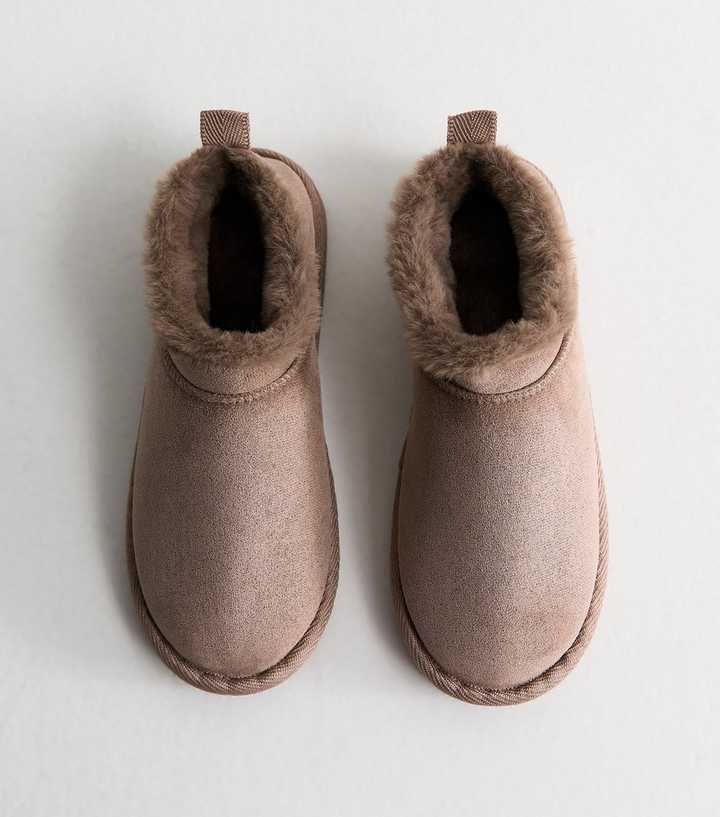 Light Brown Faux Suede Low Boot Slippers