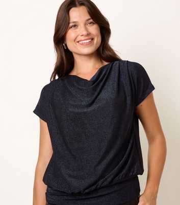 Blue Vanilla Navy Cowl Neck Draped Top