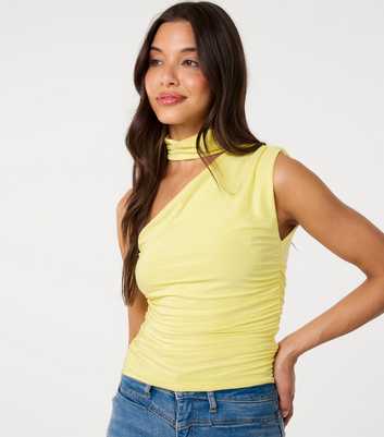 Pink Vanilla Light Yellow Slinky One Shoulder Halter Neck Top