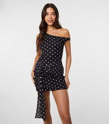 Pink Vanilla Black Polka Dot Off The Shoulder Mini Dress