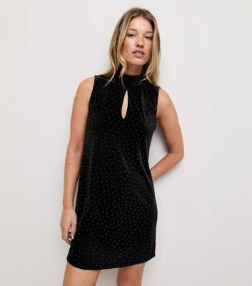 Black Velvet Embellished Keyhole Shift Mini Dress